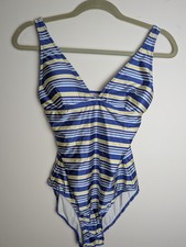 Vineyard Vines Blue Yellow Striped V-Neck One Piece Swimsuit Size S 2M1010 Beach