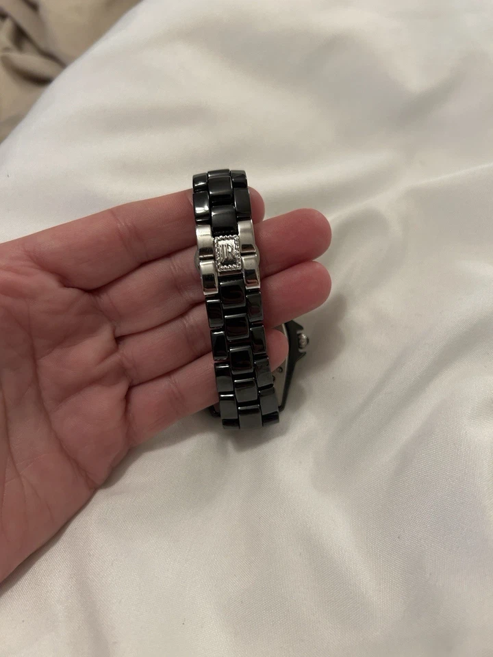 Judith Ripka Black Ceramic band & Stainless Steel Diamonique Watch Hearts MOP - Image 3 of 4