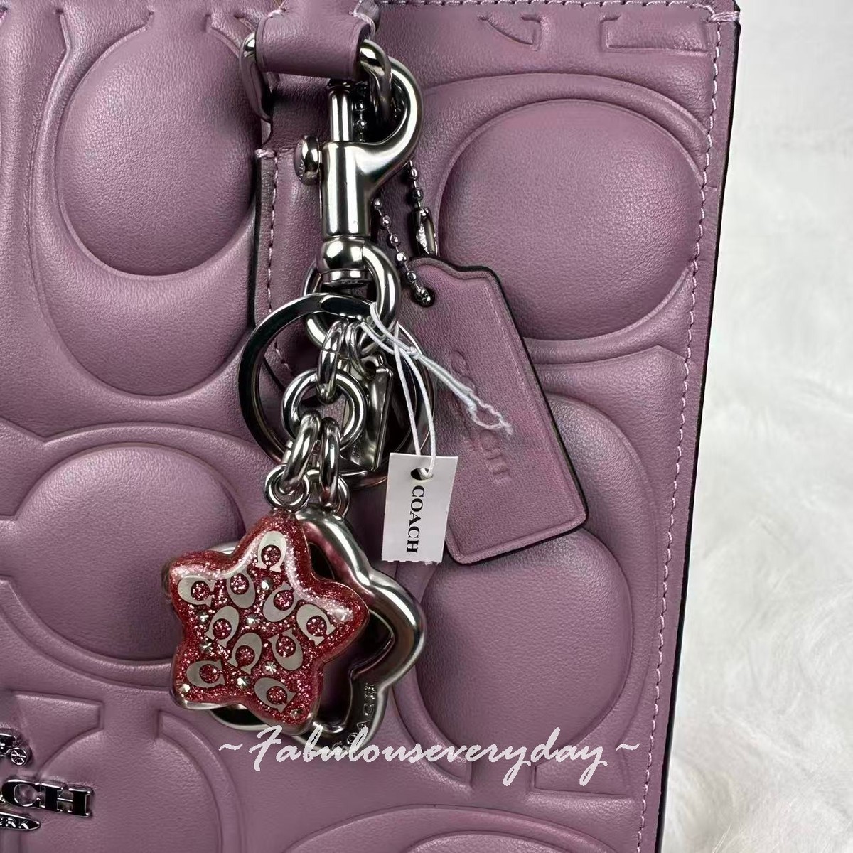 Coach Star Bag Charm Keychain Fob CW489 Silver / Pink Petal NWT | eBay