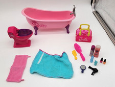 Barbie Glam Dream House 2008 bañera rosa inodoro y accesorios.