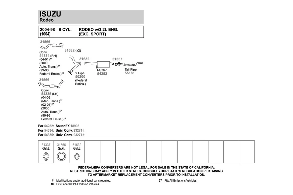 For Isuzu Rodeo 1998-2004 Walker 55181 Aluminized Steel Exhaust Tailpipe - Imagem 3 de 4
