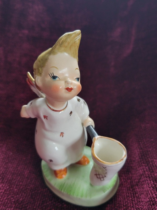 Vintage Large Angel Boy Girl Figurine Butterfly Net Napco Lefton Japan 1950 FUN