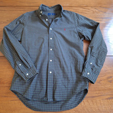 Vintage Ralph Lauren Button Down Shirt Men M Dark Green Plaid Polo Pony Tartan
