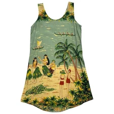 Citron Tank Dress Tropical Hawaiian Beach Palm Print Dress Womens Size XS