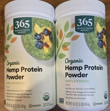 2 PK 365 Whole Foods Organic Hemp Protein Powder, 16 Ounce Exp 3/2027
