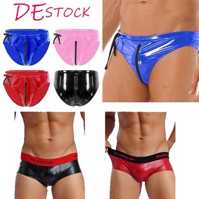 DE Herren Lackleder Höschen Unterhose Wetlook Slips Panties Trunks Unterwäsche