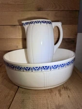 Vintage 2pc Nürnberg Wash Basin Set Blue & White Germany Bowl & Pitcher