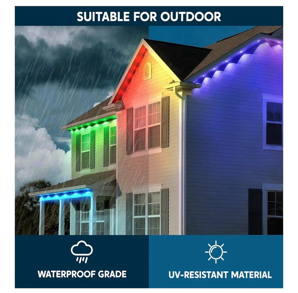 118ft Smart Outdoor Lights 72-LED Strip w/ App & Remote Waterproof Adhesive Back - Image 3 of 4