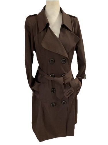 Gabardina para mujer Vertigo Paris doble botonadura marrón con cinturón talla L - Imagen 10 de 17