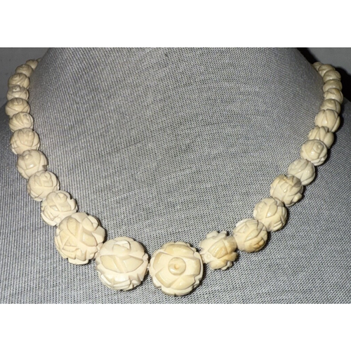 Vintage 1960s Hand Carved Antler Rose Pattern Beads - Picture 1 of 7