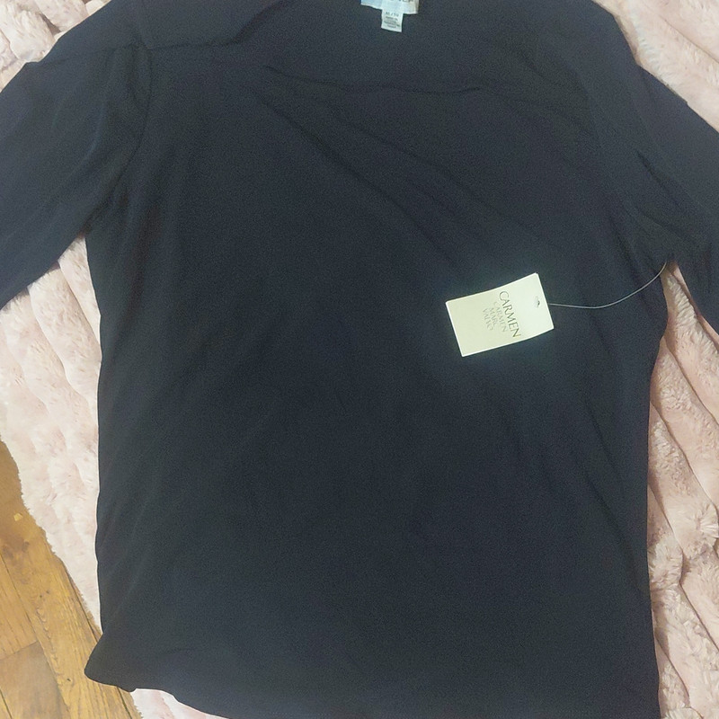 Carmen Marc Valvo Blue Pullover Blouse XL 3/4 Sleeve Solid Women's Top