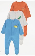 3 Pack Baby Dinosaurs Sleepsuits Babygrows Size 0-3 Months Scratch Mitts BNWT