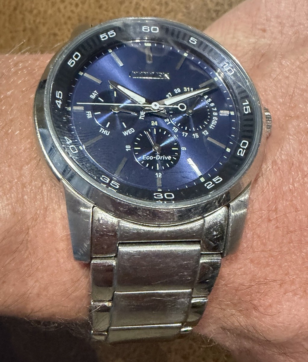 Citizen Men's Eco Drive AW1761-89L Watch 43mm Blue Dial, Silver Stainless Steel View 2