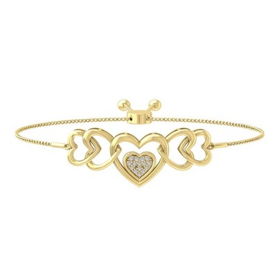 14k Yellow Gold 0.16Ct Lab Grown Diamond Bolo Bracelet 7'' Gift For Women
