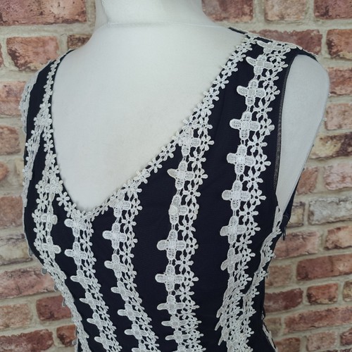 Phase Eight Dress Blue White Lace UK 12 Knee Length Straight Tie Waist - Picture 6 of 13