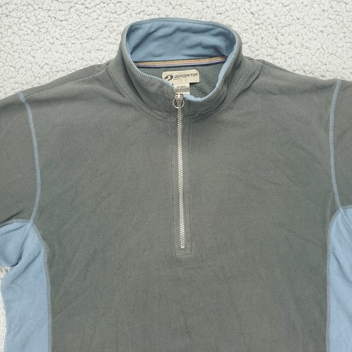 Sportif USA Fleece 1/4 Zip Mock Neck Long Sleeve Shirt Mens L Gray Mid-Layer Vtg - Picture 2 of 9