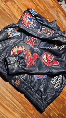 希少 大きいサイズ ドライバーズジャケット JH Design 6XL blue Vintage Rare JH Design Leather MLB Baseball Sports Patch