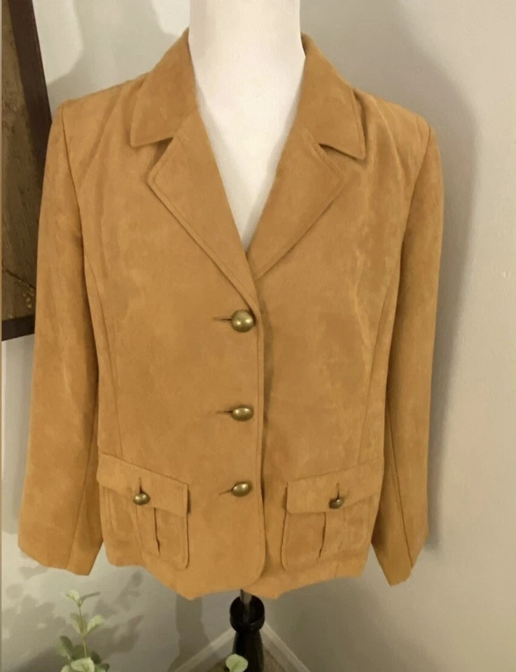 Blazer Studio Works imitación gamuza, súper suave y forrado camel con botones dorados cepillados Foto 4 de 4