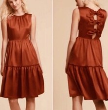 Anthropologie BHLDN Bow Back Tiered Canyon Formal Fall Party Dress Rust Size 12