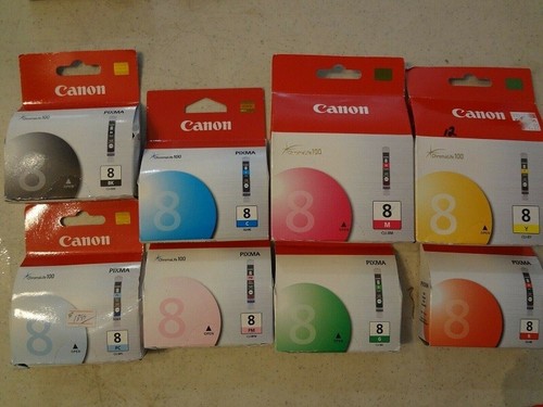 Set of 8 New Genuine Factory Sealed Canon 8 Inkjet Cartridges CLI-8
