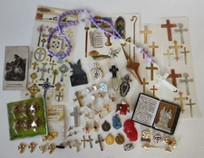 50 Vintage to now Religious Catholic items Charms Stickers Pin Brooch Crafts Lot