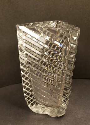 Signed Rogaska Triangle Vase Crystal Ribbed 6'' vase  Heavy Chunky Clear Textured