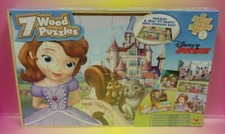 NEW Disney Jr 7-Wooden Jigsaw Puzzles with Tray and Storage Box -Sofia the First