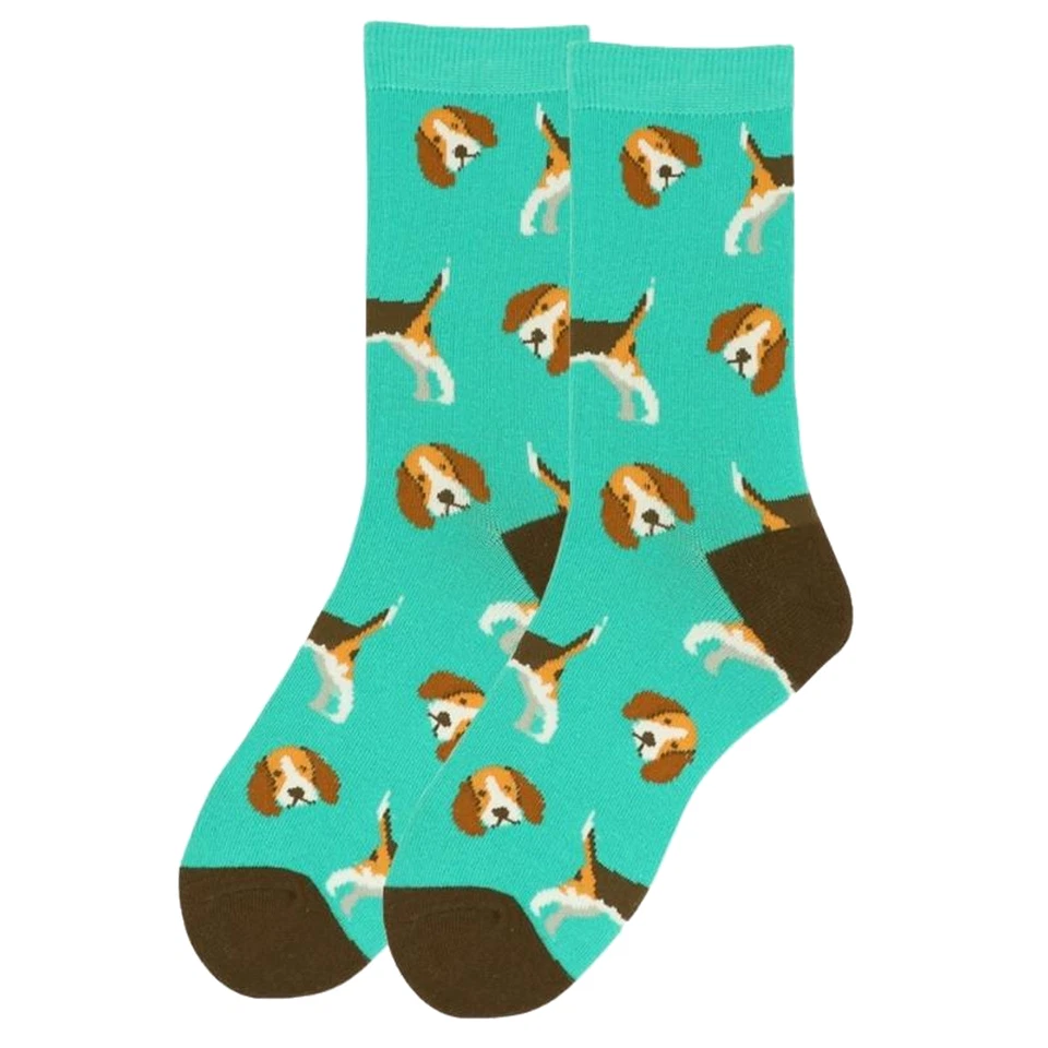 PARQUET BEAGLE DOG ALL OVER TURQUOISE PAIR OF NOVELTY SOCKS