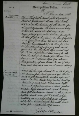POLIZEIBERICHT ÜBER BEWEISE AM 12. NOVEMBER 1888 ÜBER JACK THE RIPPER MORD, GESCHENK