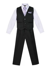 Boy's Formal Wedding  PINSTRIPED 5 PC Vest, Pant Set with Shirt, Tie and Hanky  