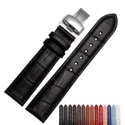 Butterfly Buckle Leather Watch Strap 12-14-15-16-17-18-19-20-21-22-23-24mm