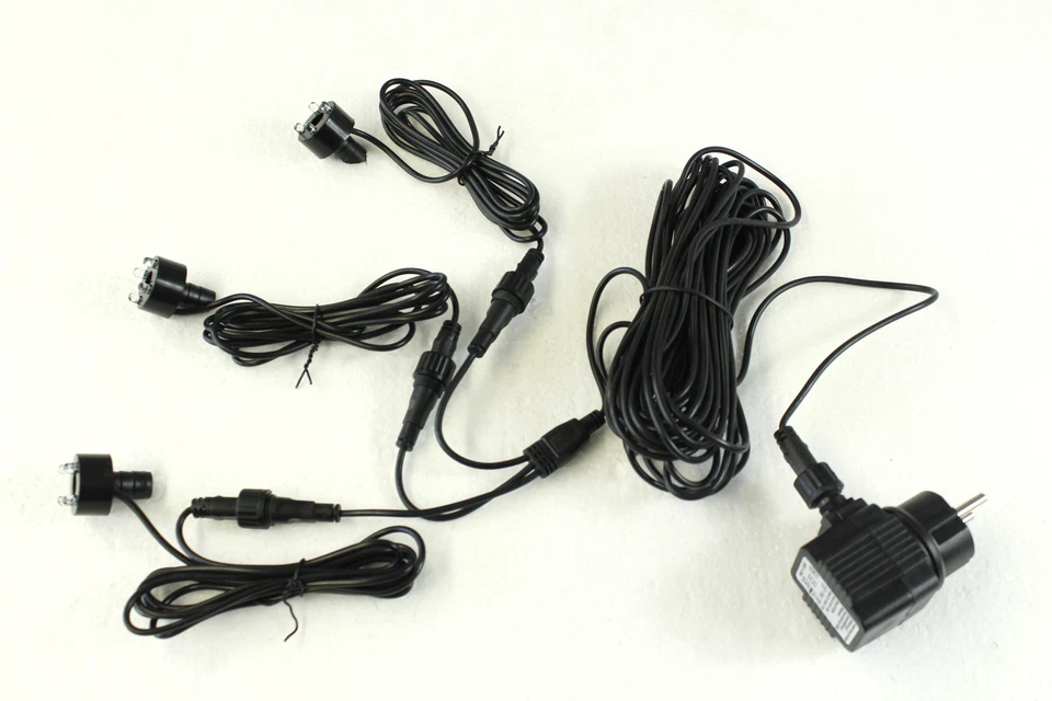 Springbrunnen Beleuchtung 3er Set LED 10m Kabel + Netzteil Quellsteinbeleuchtung - Bild 2 von 4