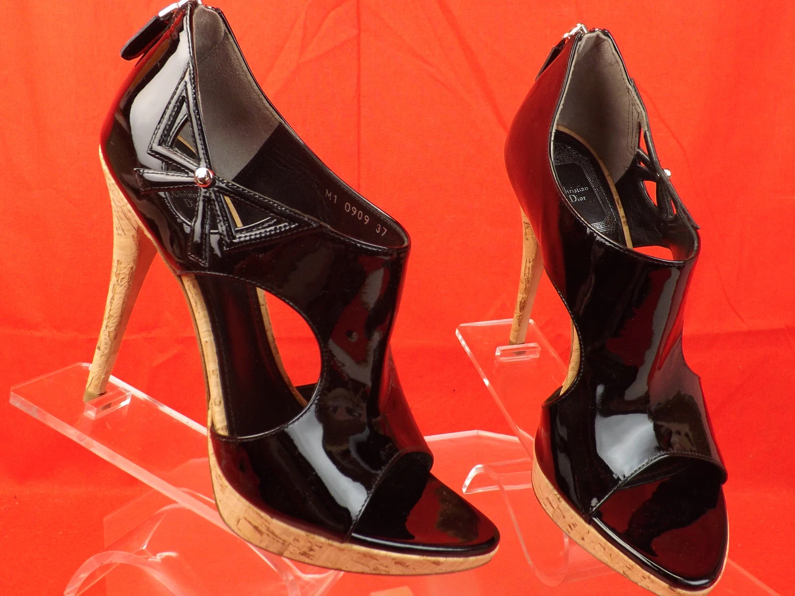 SANDALES TALON EN LIÈGE NOIR CHRISTIAN DIOR NEUF DANS LEUR BOÎTE ESCARPINS 38,5