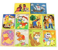 10 Preschool Puzzles Vtg 6-17 Pcs Muppets Big Bird Disney Judy Pooh Ship Wooden