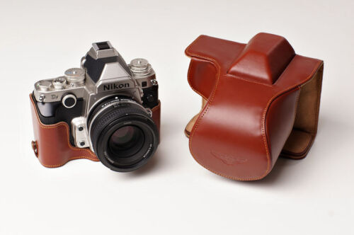 Genuine real Leather Full Camera Case bag cover for Nikon DF 50mm lens Brown - Picture 2 of 10
