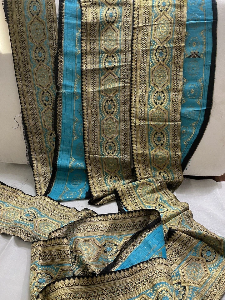 古董老式/复古重金丝绸锦缎丝带带带金属线 5 英寸 x 50 英寸 — 第 4/4 张图片