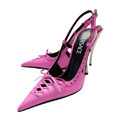 Versace Laced Pin Point Pink Corset Leather Slingback Pump Size EU
