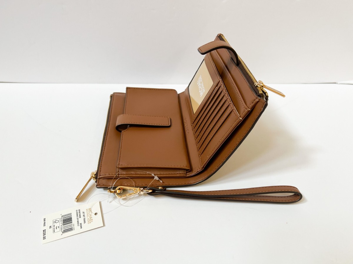 Michael Kors Jet Set Travel Double Zip Large Phone Wallet MK Brown