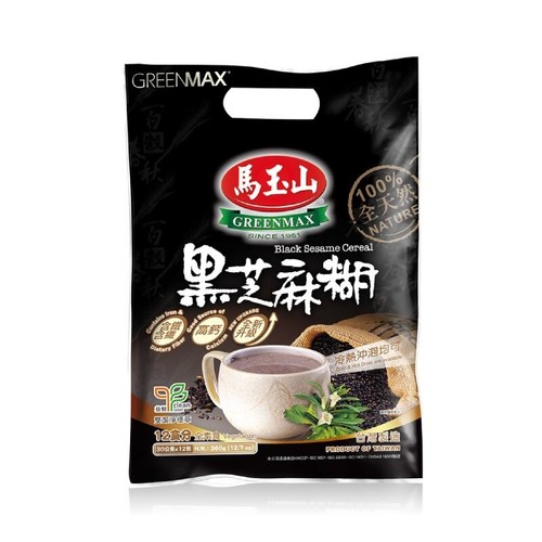 馬玉山 黑芝麻糊 Greenmax 100% Natural Black Sesame Cereal Drink (12 bags/pack) - Picture 2 of 3