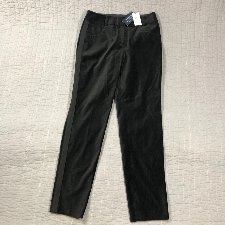 Pantalones Magaschoni Mujer 4 Negro Terciopelo Esmoquin Rayas Pierna Recta Vestido Pantalones