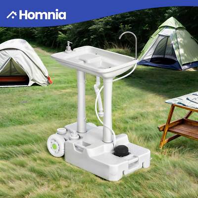 8 Gallon Portable Sink 30L RV Hand Wash Station Foot Pump Towel Rack w/ Wheels