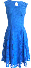 Blue Lace Dress, London Style, 4 Knee Length,  Fit & Flare Keyhole Sundress Fit