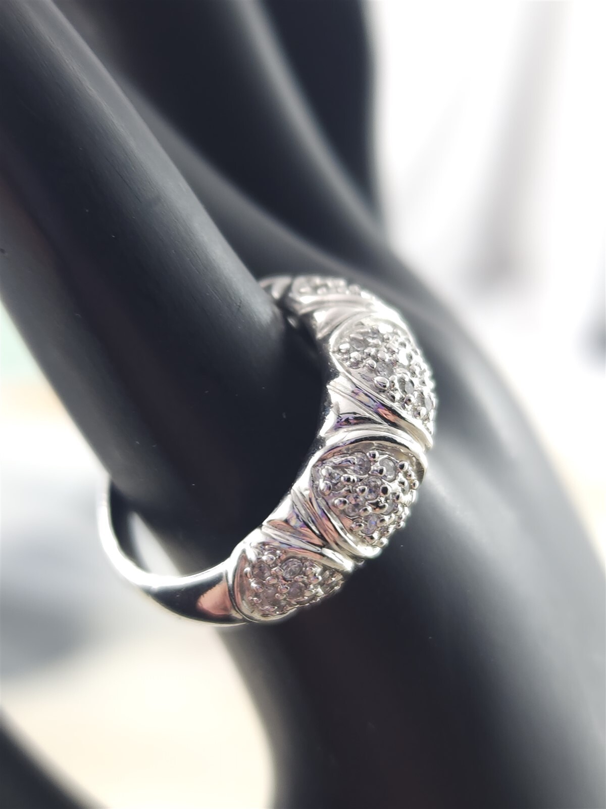 Solid Sterling Silver Sparkling Clear Gemstones R… - image 2