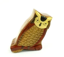 Owl Wooden Puzzle Box Intarsia Wood Jewelry Trinket Box Bird Collectible 