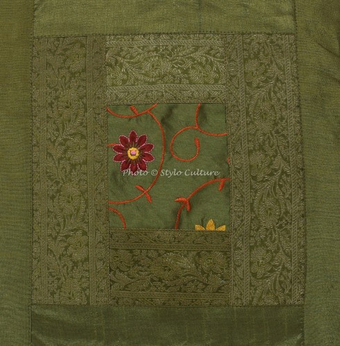 Decorative Polydupion 16 x 16 Brocade Patchwork Embroidered Throw Pillow Covers - Picture 4 of 4