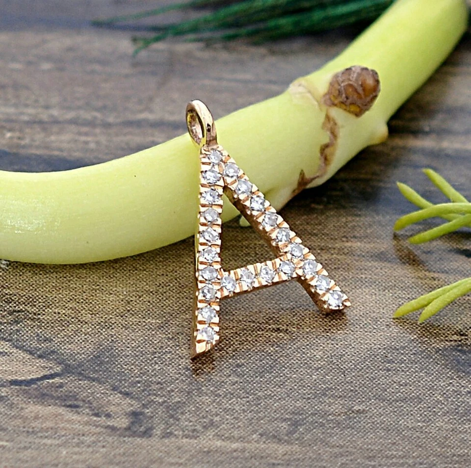 Natural Pave Diamond Initial Pendant 14k Gold Alphabet Pendant Birthday Gift. - Image 2 of 4