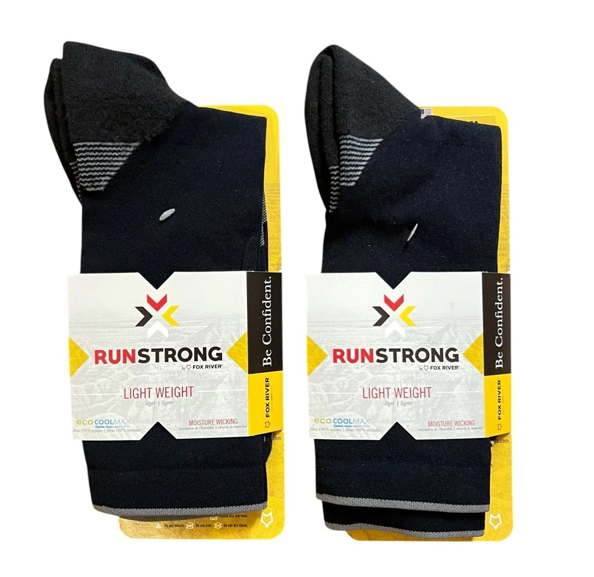 Lot Of 2 FoxRiver Mens Run Arid Lightweight Crew Socks, XL, Black New