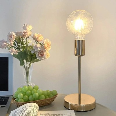 Golden Modern Bedside Table Lamp LED E27 Metal Desk Light EU Plug Bedroom