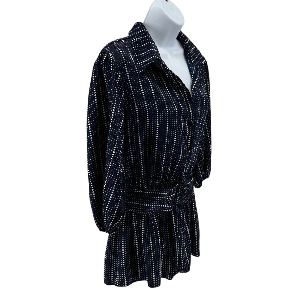 Blusa Charlotte Russe para mujer L azul marino a lunares manga 3/4 peplum cintura corbata Foto 2 de 4