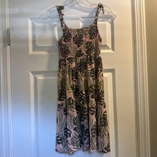 PLACE Girls Leaf Print Sundress Pink/Green Size 10-12 Large Tea Length Strappy